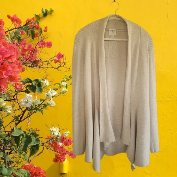 ST JOHNS BAY Open Front Ribbed Waterfall Comfort Cardigan Oatmeal NWOT - Picture 2 of 5